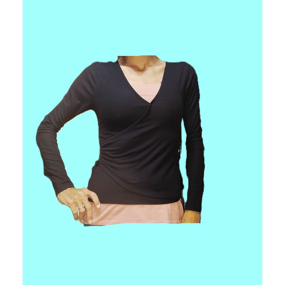 One Step Up Black Long Sleeve Wrap Top Size Small | Tie Front Stretchy